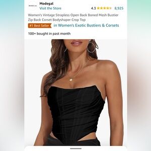 Strapless Open Back Boned Mesh Bustier Zip Back Corset Bodyshaper Crop Top